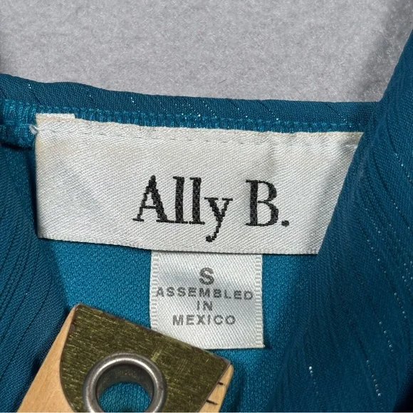 Ally B. Babydoll Sleeveless Tank Top Women's Small Turquoise Shimmer Flowy Y2k - Picture 7 of 9